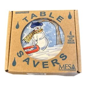 Terracotta‎ Mesa IntSnowman Handcrafted In Hungary Coasters Set 4 In Box